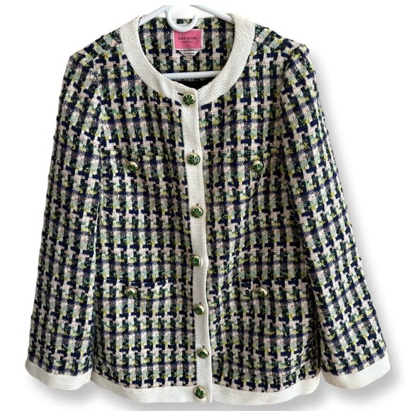 Kate Spade New York Women's Pop Tweed Topper Blazer in Juniper Size 8 - Picture 2 of 15